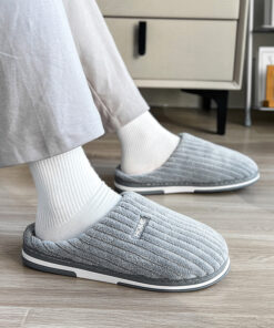 Alternative view of Solid Color Simple Cotton Slippers Winter Non-slip Home Warm Plush Slippers Household Indoor Couple Women's House Shoes