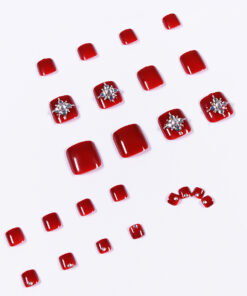 Alternative view of Summer Wine Red White Pearl Rhinestone Wear Nail Finished Product Fake Nails Nail Stickers Toenail Patch Removable Toenail