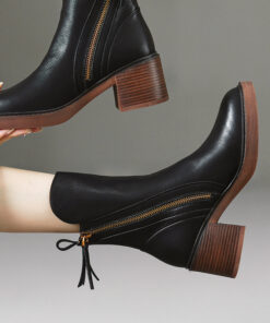 Thick Heel Brown Ankle Boots British Style Handsome