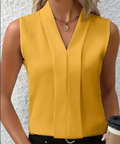 Alternative view of Women's Elegant Sleeveless V-Neck Blouse - Breezy Chic Top Ideal For Spring & Summer, Versatile Fashion For Casual Or Formal Wear