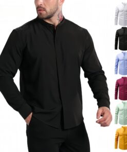 Jiachuan Cross-Border Specializes In Men's Shirts, Stand-Collar Stretchable Non-Iron Shirts, Men's Long-Sleeved Business Casual Shirts, Amazon's Best-Selling Items