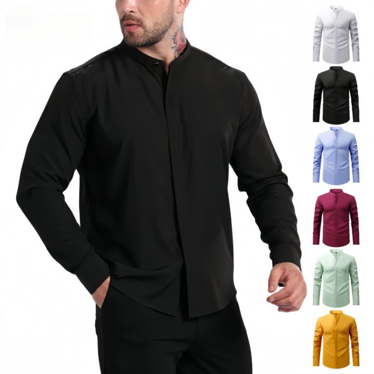 Jiachuan Cross-Border Specializes In Men's Shirts, Stand-Collar Stretchable Non-Iron Shirts, Men's Long-Sleeved Business Casual Shirts, Amazon's Best-Selling Items