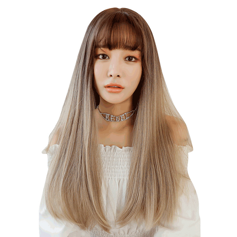 Fashion realistic hair long straight hair wig jiafa chemical fiber wig - Image 2