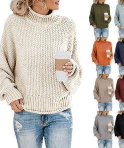 Solid Turtleneck Pullover Sweater Winter Fashion Casual Knitted Long-Sleeved Top Women's Clothing
