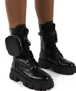 Strapping purse with thick soled boots