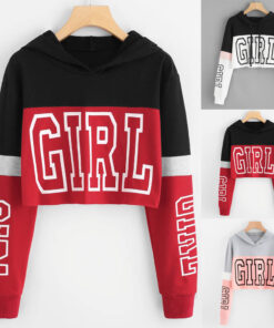 Crop Top Hoodie  Sweatshirt Hoodies Women Patchwork Lett