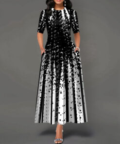 Fashion Print Round Neck Sleeve Print Dress