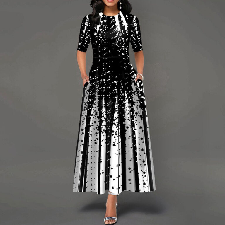 Fashion Print Round Neck Sleeve Print Dress