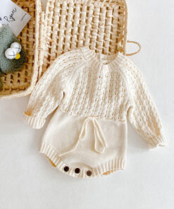 Alternative view of Girl Baby Knitted Hollow Waist Girdle Long Sleeves Harpy Dress Triangle