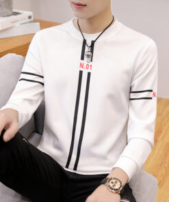 Spring and Autumn New mens printed long-sleeved T-shirt teen round neck bottom top fashion casual mens clothing