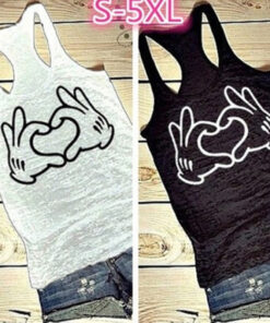 Cute Two-handed Love Printed Vest Women Sleeveless T-shirt