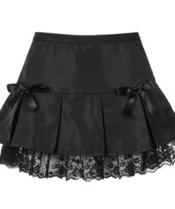 Alternative view of Black Goth Aesthetic Pleated Skirts Women Lace Trim Dance