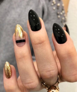 Black Gold Glitter Pointed Wear Nail Art Finished Fake Nails