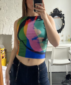 Alternative view of Retro Painting Print  Tank Top Vintage Mesh Tops Women
