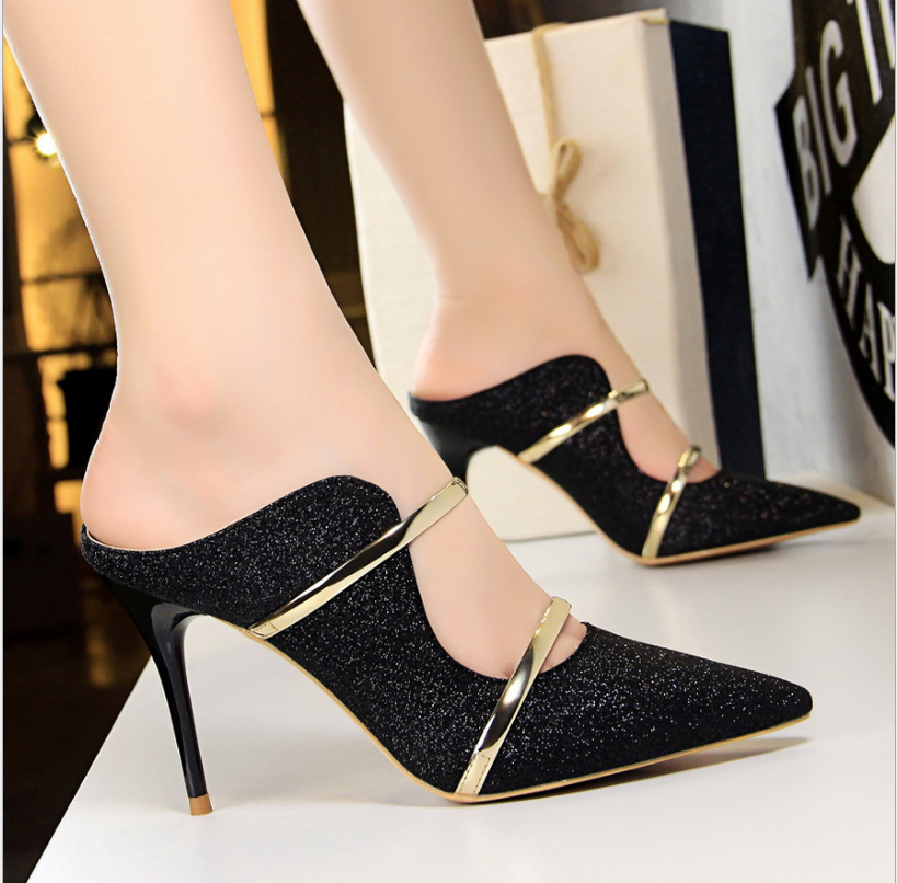 European and American style fashion sexy nightclub women's shoes with high-heeled sequin cloth with a summer sandals and slippers women - Image 2