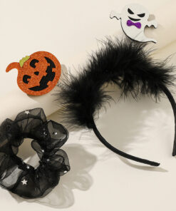 Halloween Pumpkin Head Fluffy Hair Band