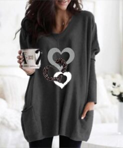 Women's Printed Pocket Round Neck Women's Mid-leng
