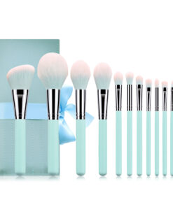 12 light blue makeup brushes
