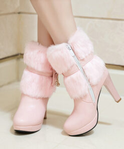 Sweet Princess Autumn And Winter Short Boots Snow Women Middle Boots Women Boots Thick Heel Short Boots
