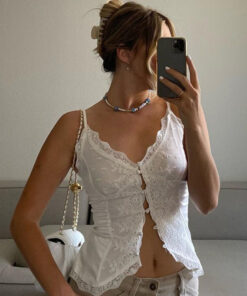 Women's American Style Hot Girl Style Lace Lace Sexy V-neck Cardigan Ties Buckle Camisole Small Tank Tops
