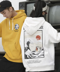 Street retro waves simple wild men and women casual hooded sweater