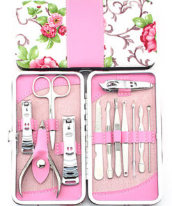 Nail Clipper Set Stainless Steel 12 Piece Pink Flower Nail Scissors Manicure manicure tools rose -12