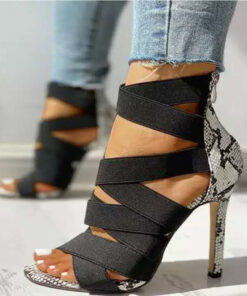 Alternative view of High heels with cross ties snake pattern thin High Heels Sandals