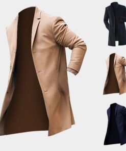 Fashion Winter Men's Trench Long Jackets Coats Overcoat Classic Jackets Solid Slim Fit Outwear Hombre Men Clothes Khaki Black
