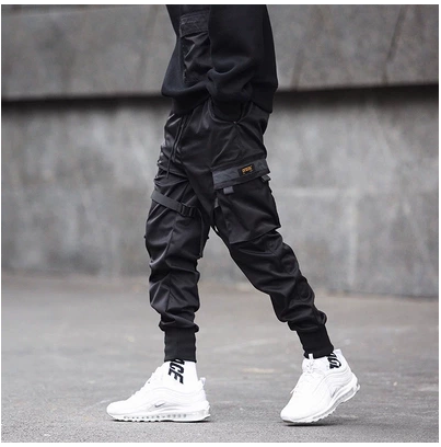 Hot Sale Men Black Hip Hop Cargo Pants Elastic Waist Jogger Trousers Sweatpants Pockets Full Length Casual Fashion - Image 2