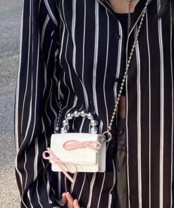 Textured Cute Bow Mini Chain Handbag