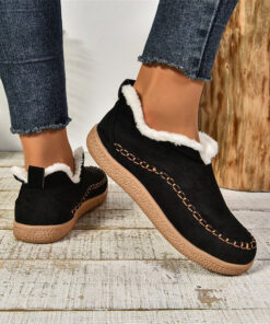 Alternative view of Fashion V-cut Plush Ankle Boots Winter Plus Velvet Flat Snow Boot Casual Warm Solid Suede Cotton Shoes For Women