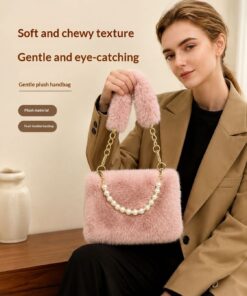 Pearl Niche Design Fur Bag Women's New Casual Fashion Little Chiffon Bag Single Shoulder Underarm Bag - Mauve