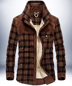 Alternative view of Winter Jacket Men Thicken Warm Fleece Jackets Coats Pure Cotton Plaid Jacket Military Clothes