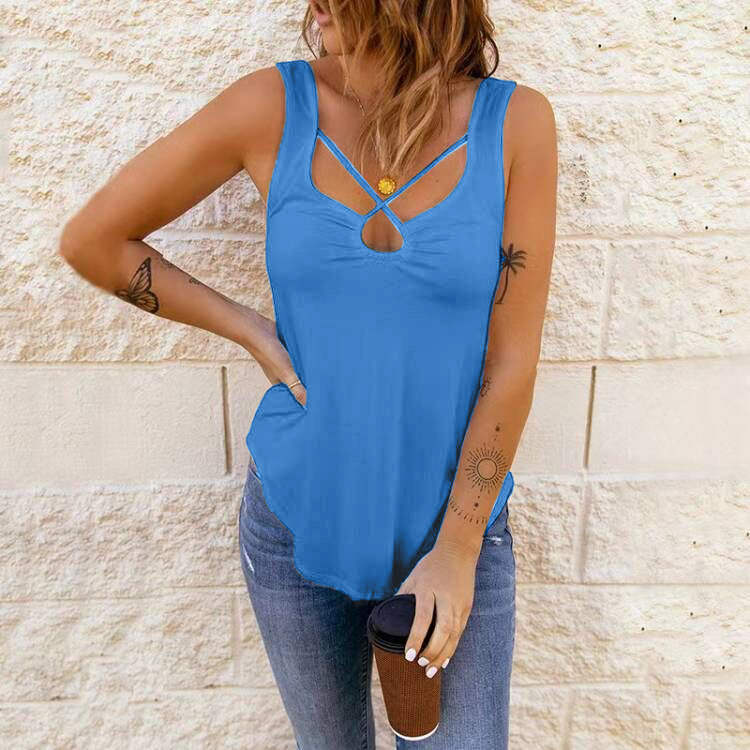 European And American Women's Clothing Cross Solid Color Camisole Top Women - Image 3