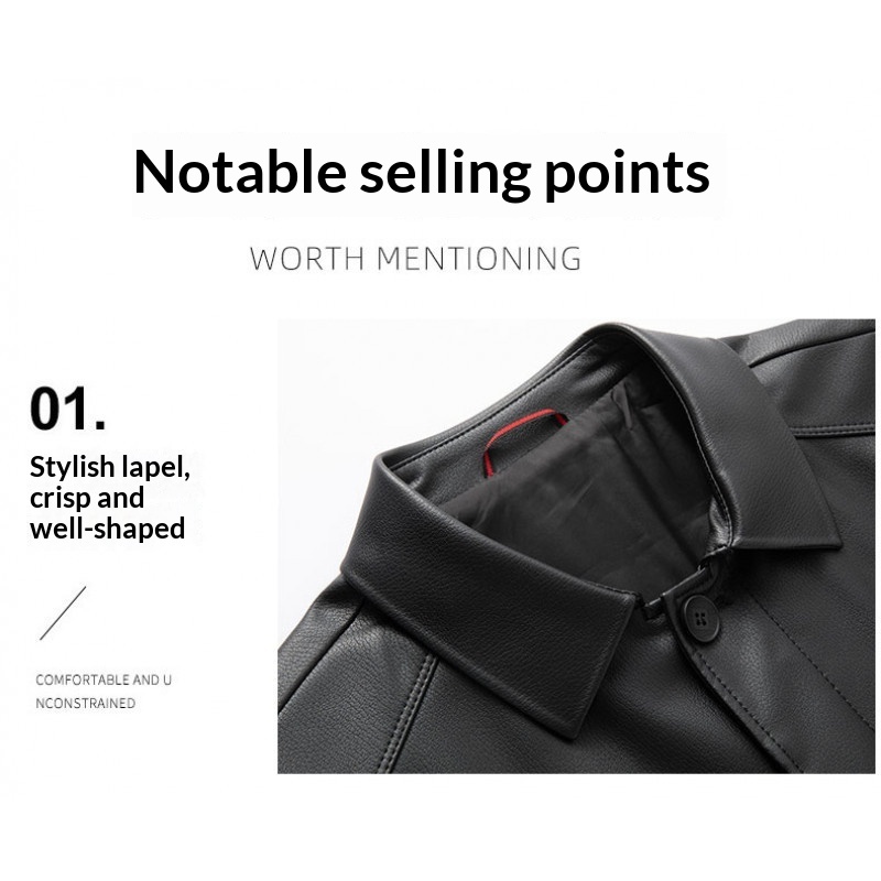 Men's Mid-length Casual Leather Jacket - Image 4