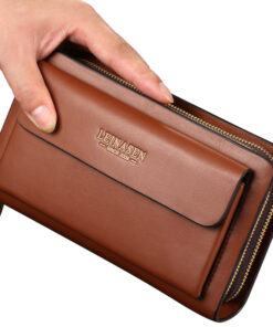 LEINSEN mobile phone leather handbag bag business men bag zipper hand bag purse derivative one generation