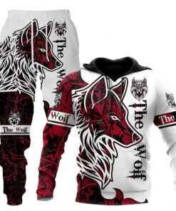 3D Wolf Print Tracksuit Men Sportswear Hooded Sweatsuit Two Piece Outdoors Running Fitness Mens Clothing Jogging Set