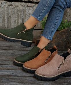 Alternative view of Fashion Ankle Boots With Side Zipper Ins Chunky Boots Autumn Winter Suede Shoes Women