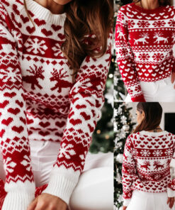 Women Ugly Christmas Sweaters Winter Long Sleeve Knitted Sweater Elk Snowflake Print Knitted Jumpers Knitwear Casual Soft Jacquard Pullover Xmas Look