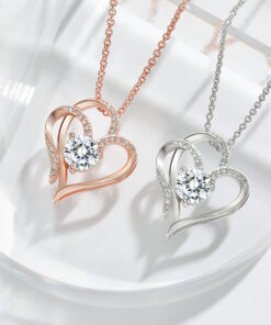 Zircon Double Love Necklace With Rhinestones Ins Personalized Heart-shaped Necklace Clavicle Chain Jewelry For Women Valentine's Day
