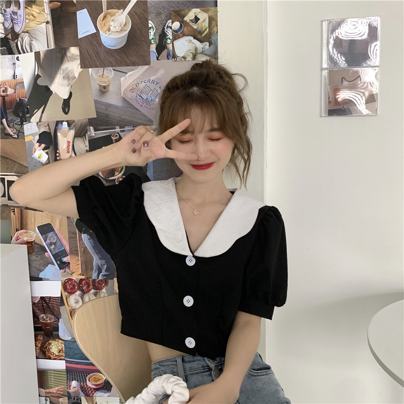 Women''s Clothing Short Sleeve Net Red Foreign Style Versatile Short Bubble Sleeve Sweater - Image 4