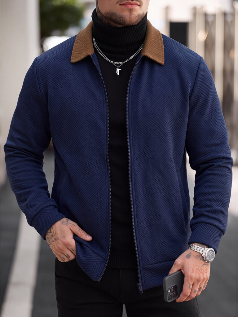 Cross-border Men's Casual Jacket, Solid Color Waffle Collar Coat, Amazon European And American New Baseball Jacket