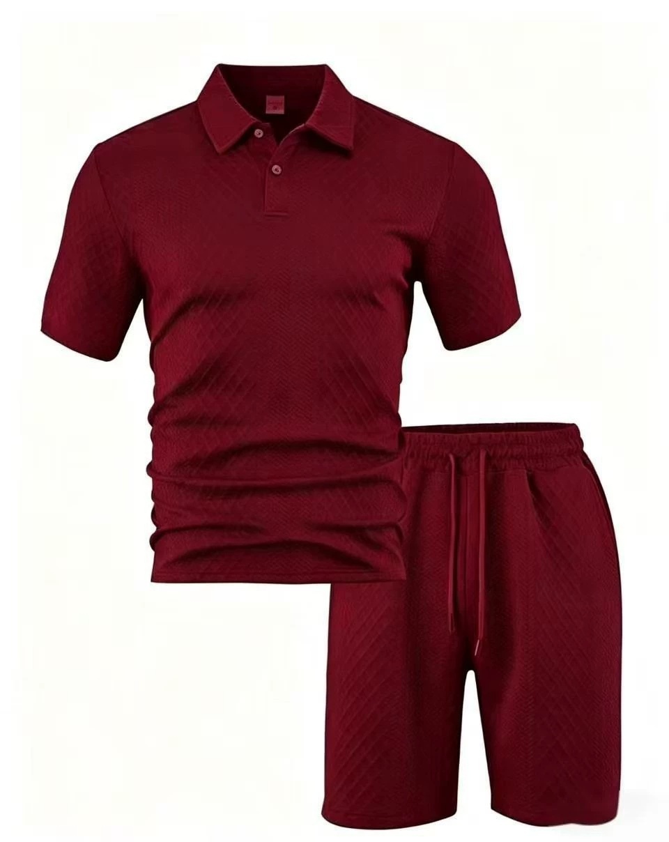 Men's Summer Jacquard Polo Set, Thin Lapel Short Sleeve Casual Sports Two Piece Outfit, Cross-border New Arrival - Image 2