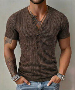 Solid-color Short-sleeve Men's Polo Henley Shirt Summer Short Sleeve
