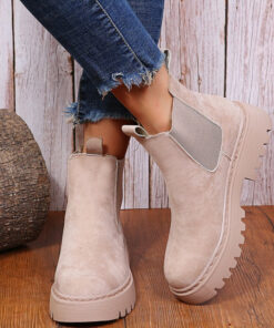 Women Ankle Boots Solid Color Chunky Boots Autumn Winter Platform Shoes