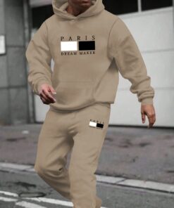 Patchwork Hooded Sweatshirt And Pants Two-piece Set