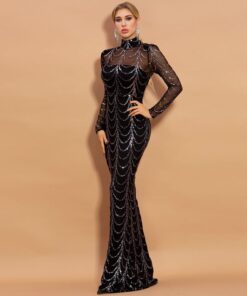 Sequins Women Maxi Dresses Long Sleeve Female Party Dresses