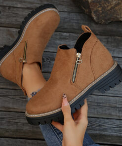 Fashion Ankle Boots With Side Zipper Ins Chunky Boots Autumn Winter Suede Shoes Women