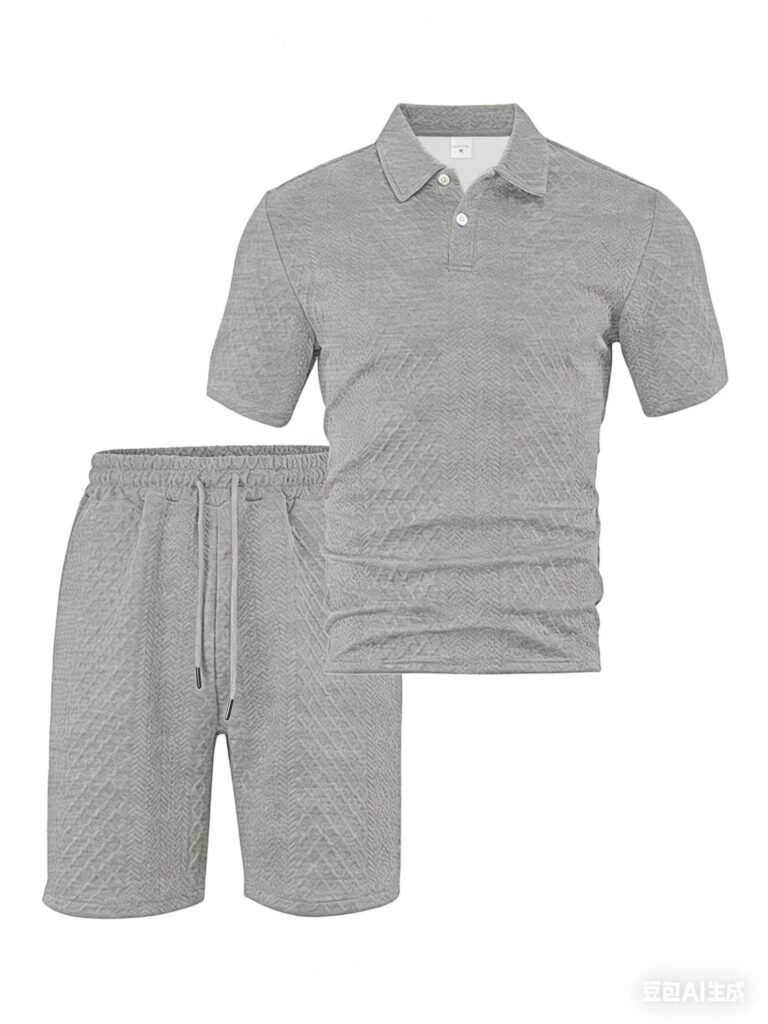 Men's Summer Jacquard Polo Set, Thin Lapel Short Sleeve Casual Sports Two Piece Outfit, Cross-border New Arrival