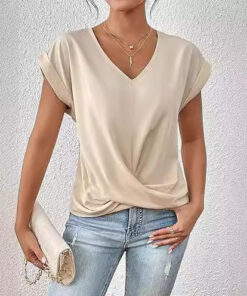 Alternative view of Fashion V-neck Short-sleeve T-shirt Summer Casual Irregular Knot Top For Women Clothing
